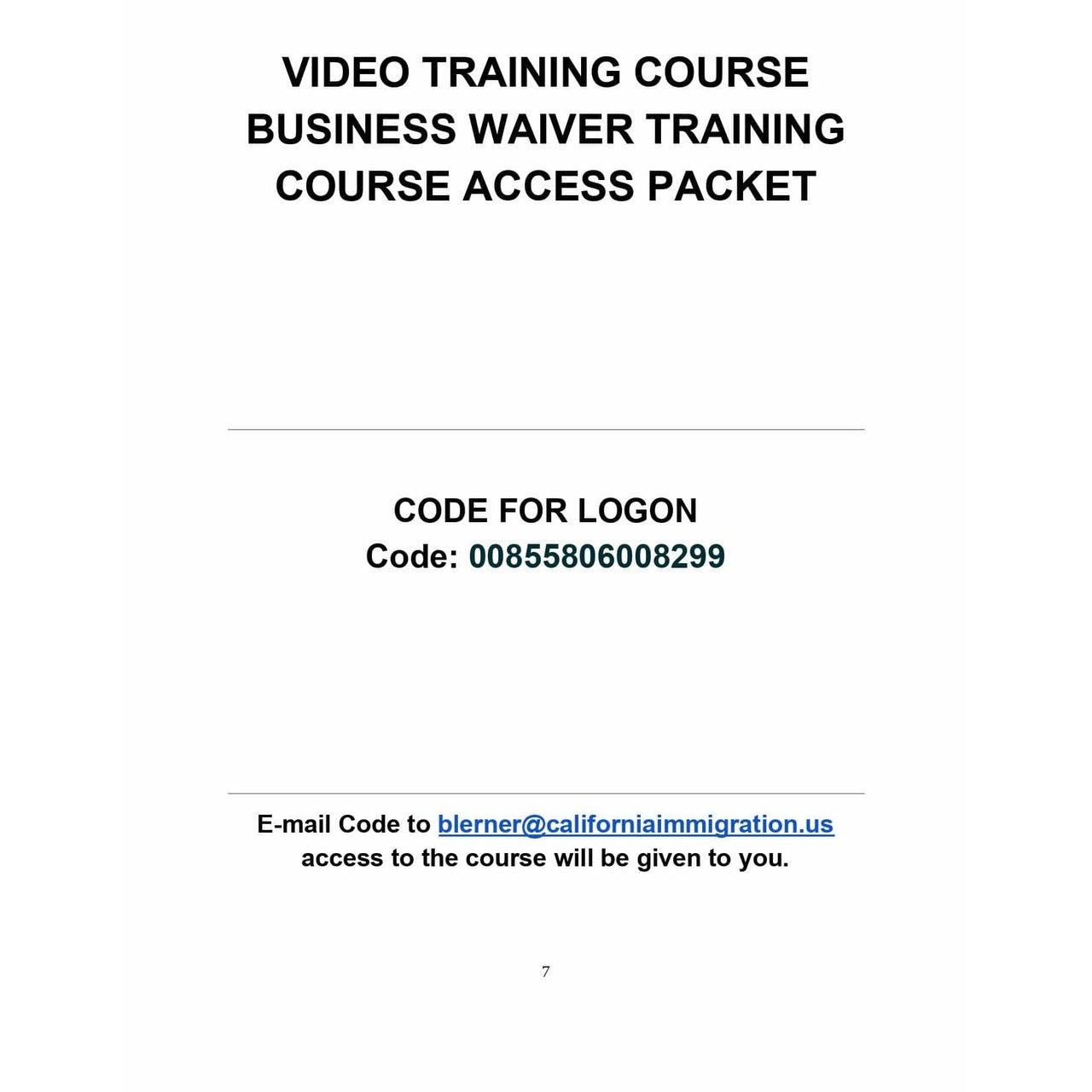Business Waiver Training Course Access Packet - Rocket Immigration Petitions