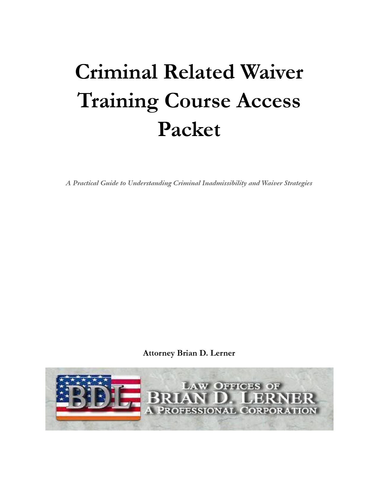 Criminal Related Waiver Training Course Access Packet