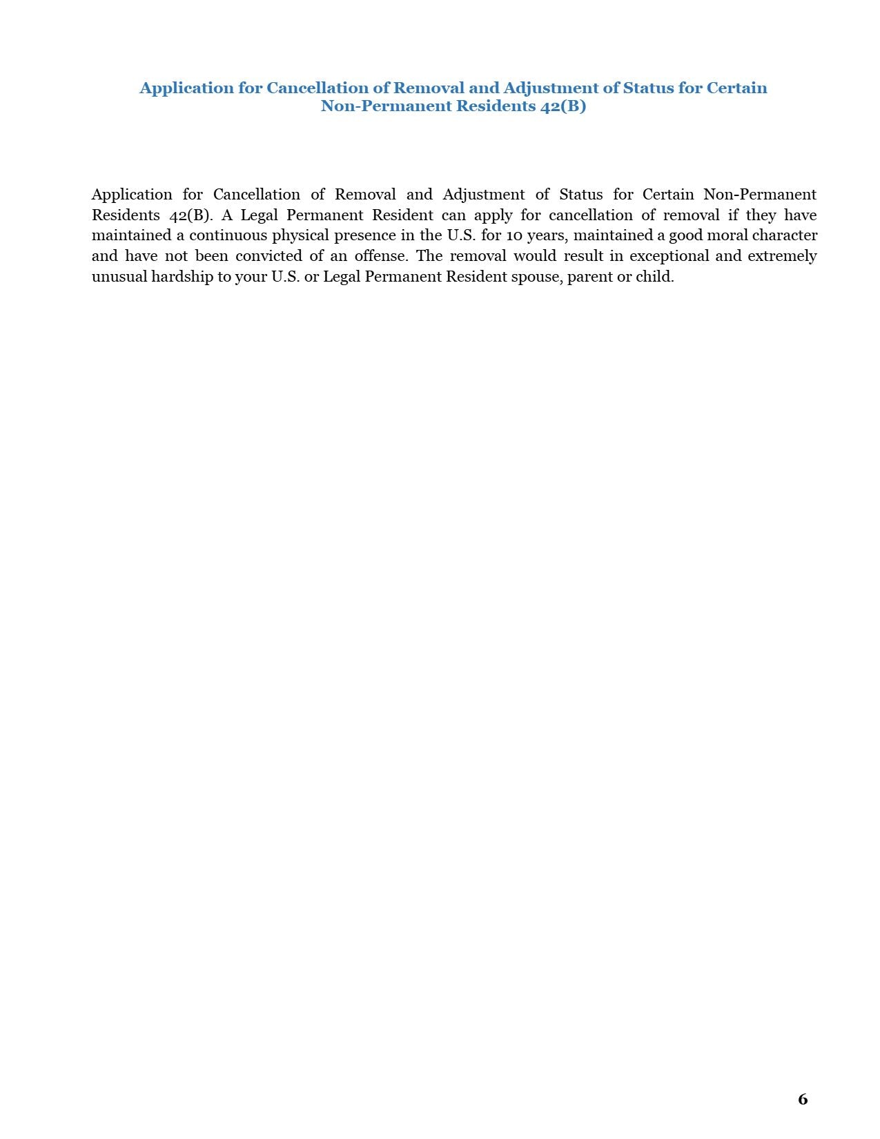 Cancellation of Removal for Non Permanent Residents