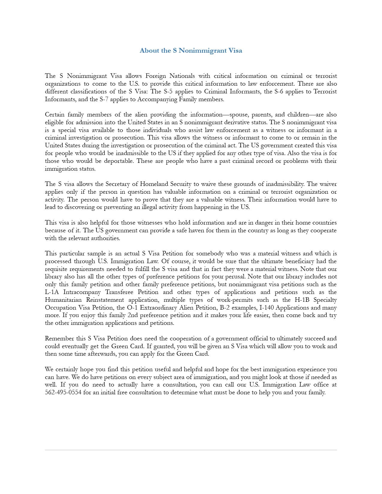 S-Visa for Material Witnesses