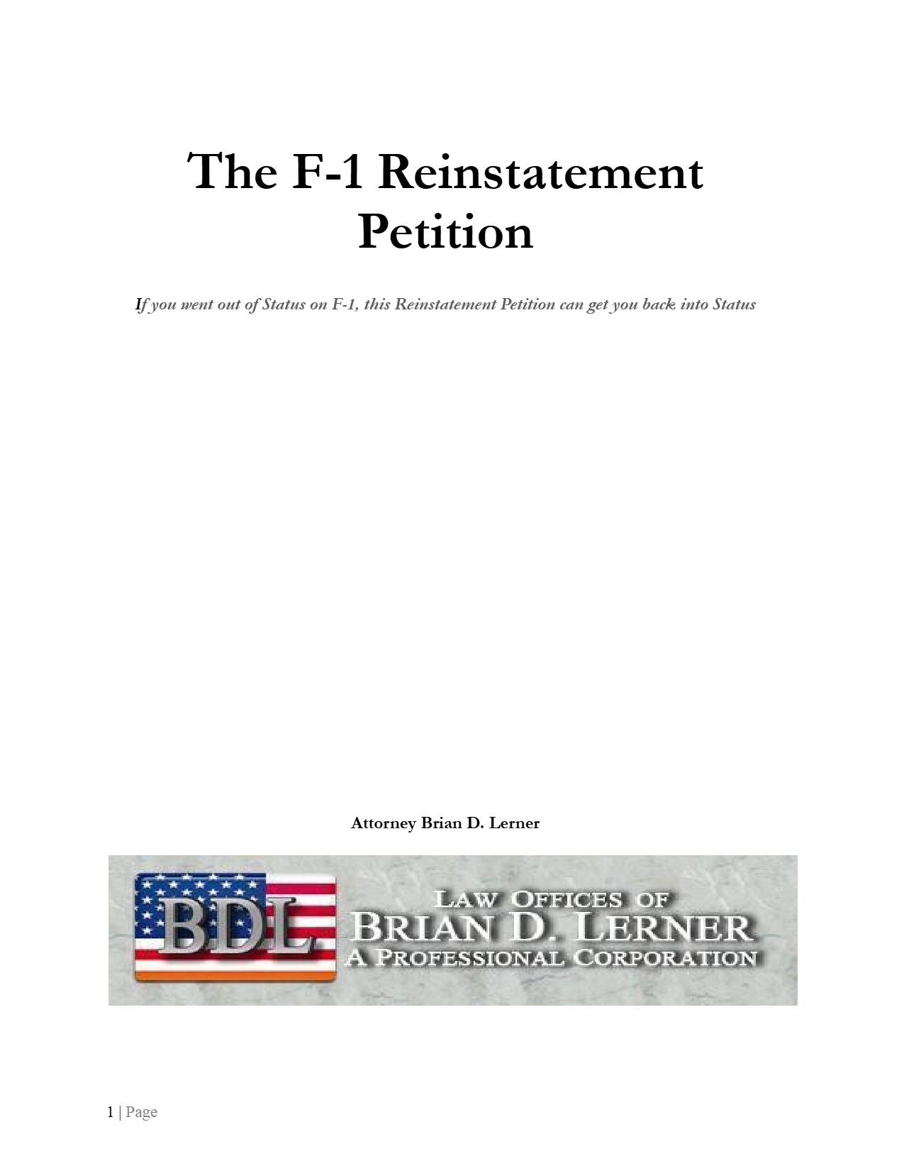 The F-1 Reinstatement Petition