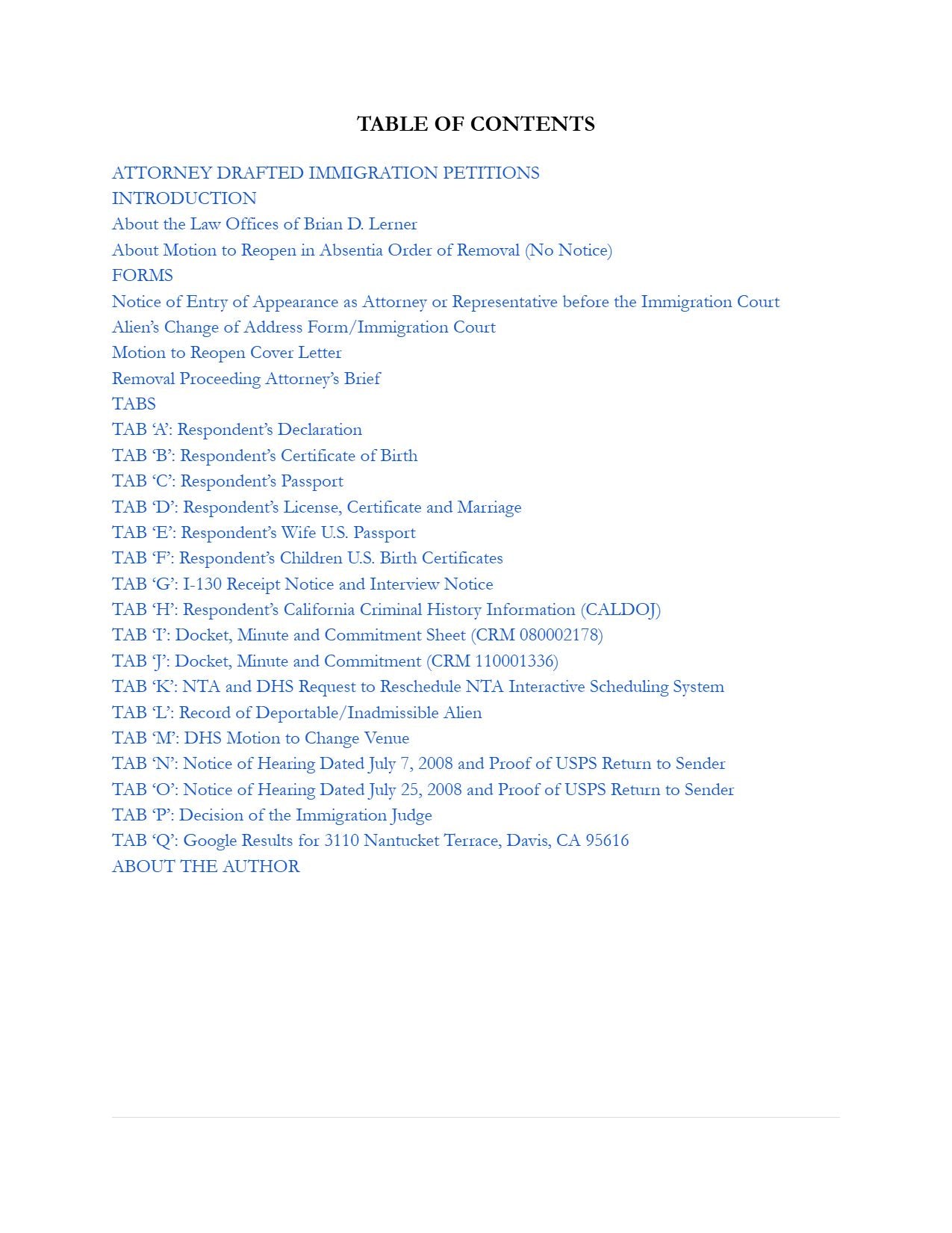 Motion to Reopen In Absentia Order of Removal (No Notice)