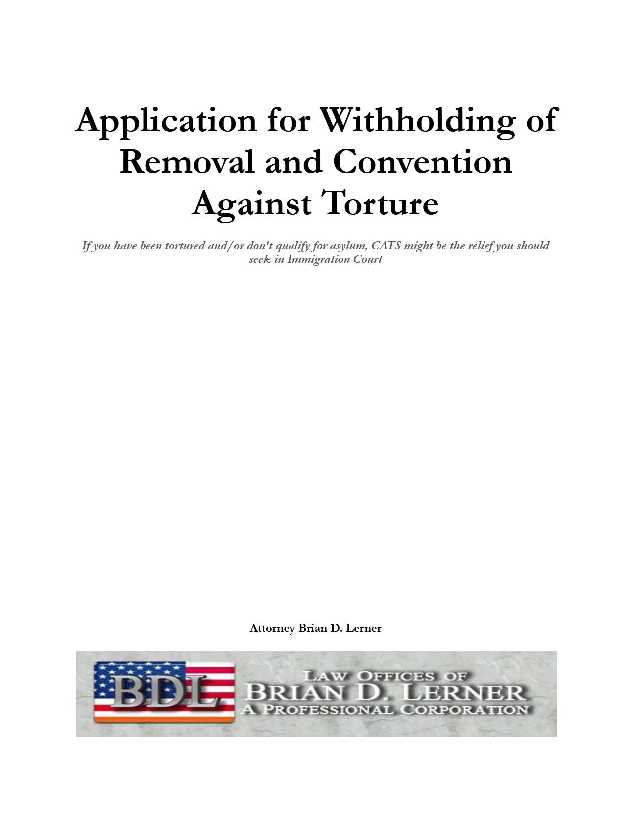 Application for Withholding of Removal and Convention Against Torture