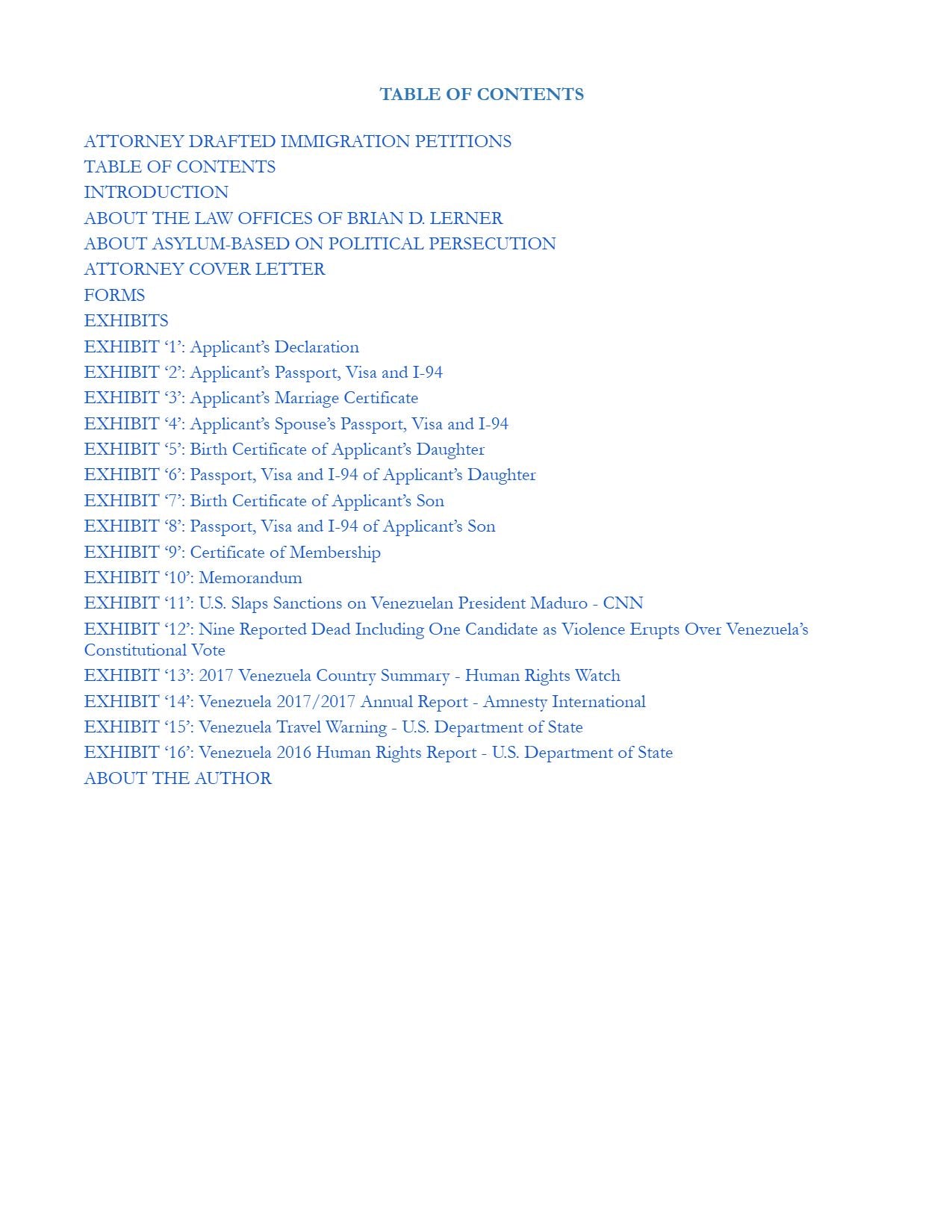 Application for Political Asylum with Derivatives/Dependants