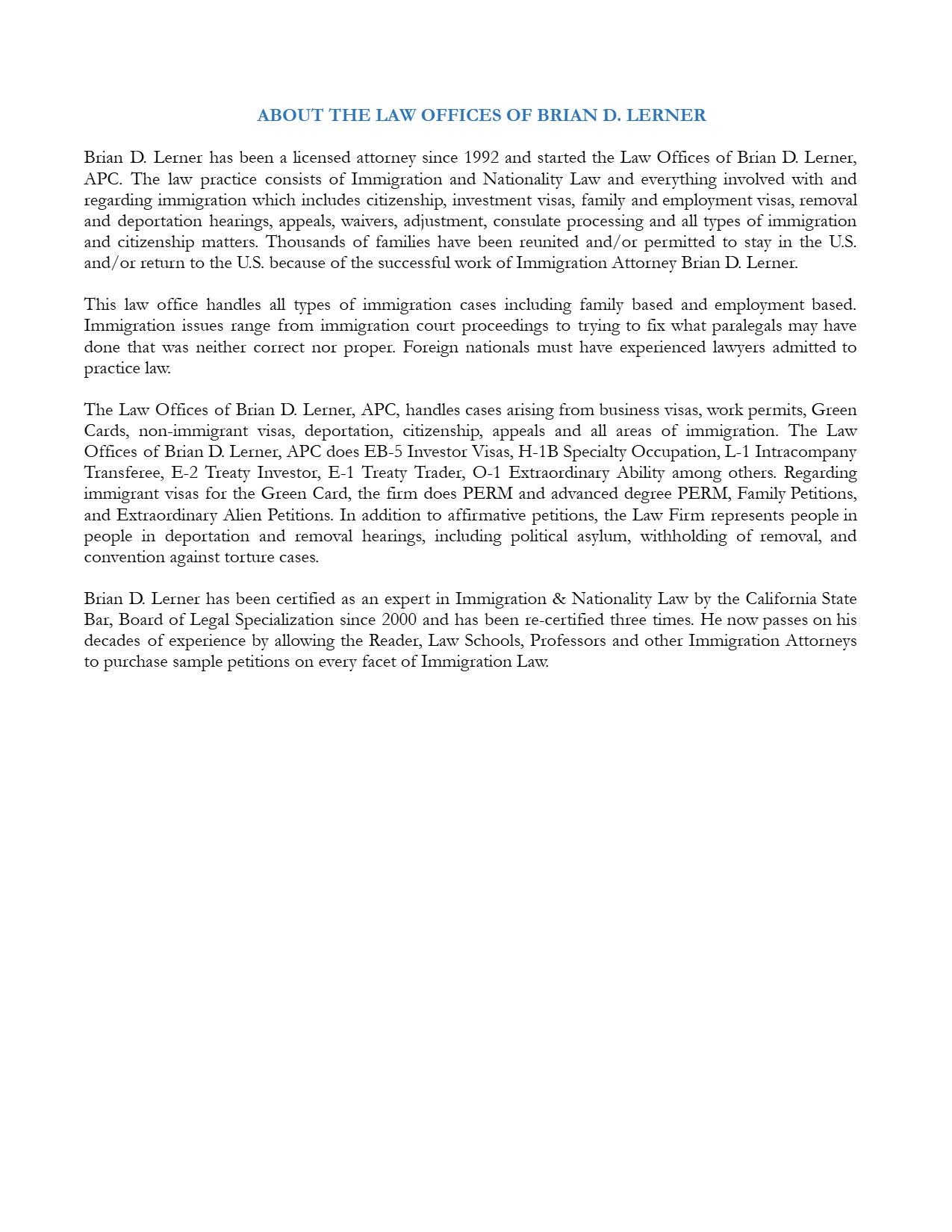 Application for Political Asylum with Derivatives/Dependants